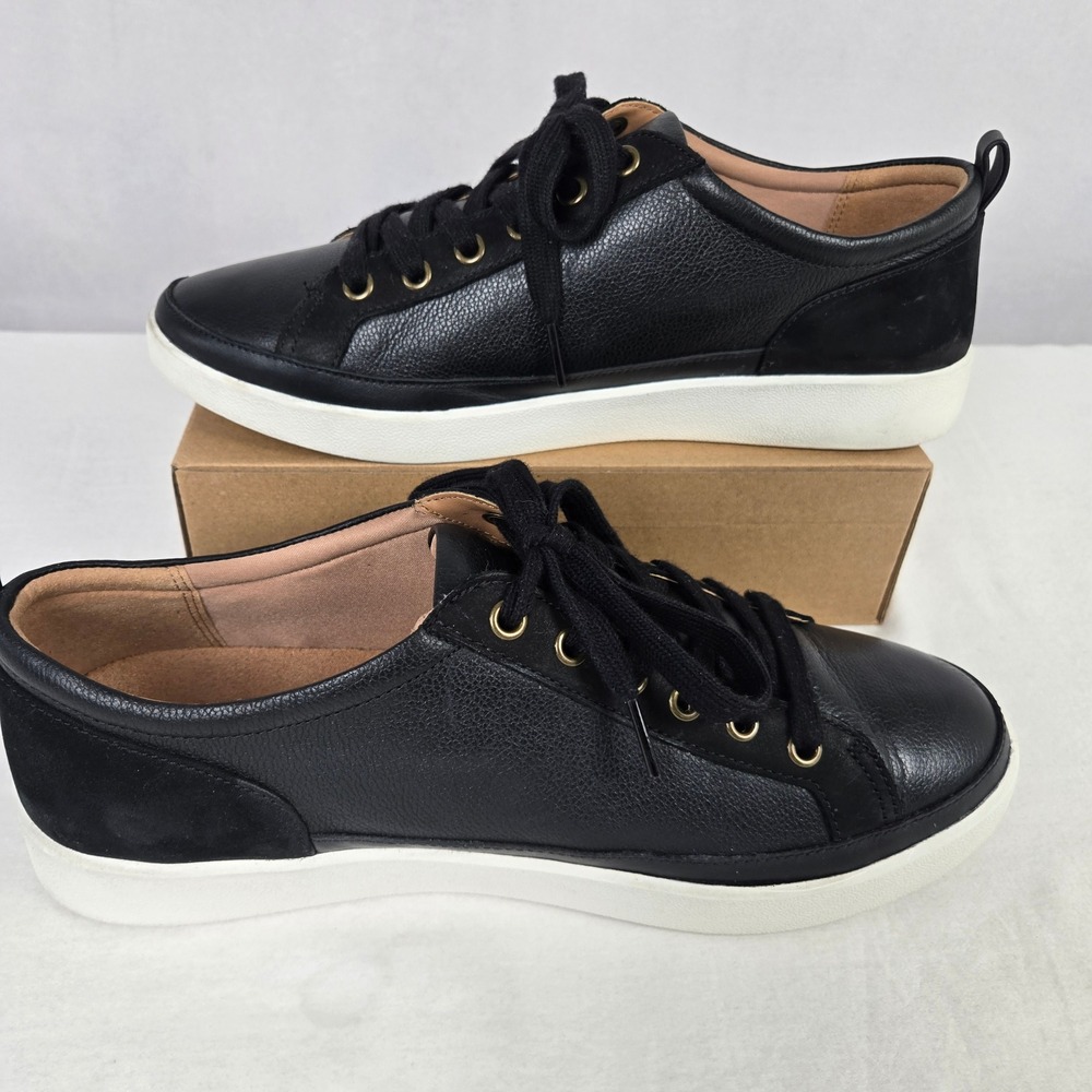 Vionic Winny Black Leather Lace Shoes Comfort Sneakers Women 9.5 Wide Platform